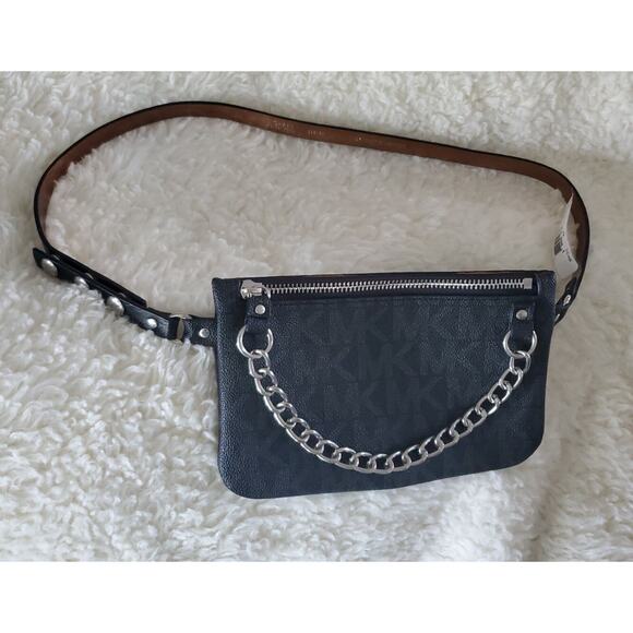 NWT MICHAEL KORS Waist Belt Bag Genuine Leather Waist Bag Fanny Pack BLACK Lg - Picture 1 of 9